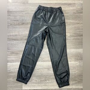Z Supply Black Baggy Faux Leather Pants with Elastic Hems Size XS‎